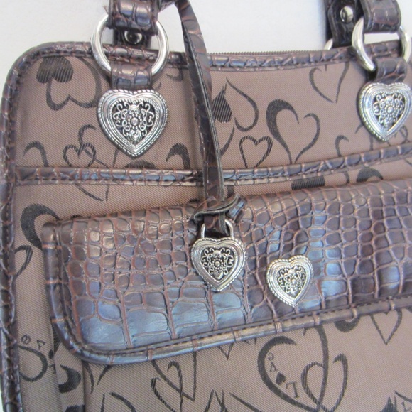 Unbranded Brown Heart/Love Double Handle Multi Compartment Purse - Picture 2 of 10